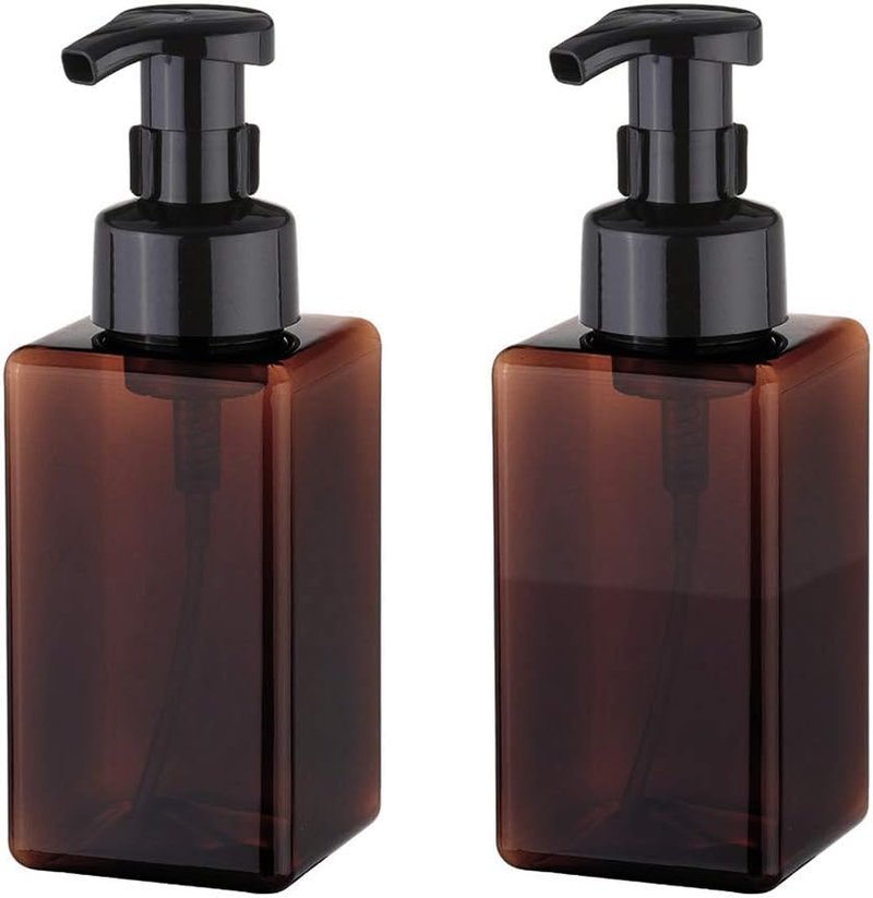UUJOLY Foaming Soap Dispenser - 450ml Refillable Pump Bottle for Liquid Soap & Shampoo | Amber (2 Pcs)