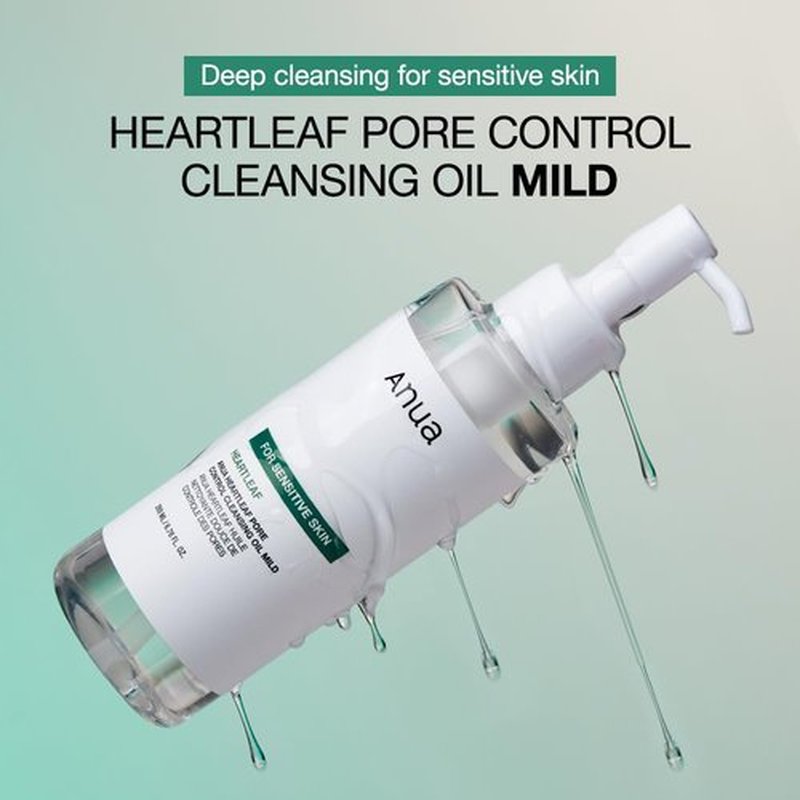 ANUA Heartleaf Pore Cleansing Oil MILD, Sensitive Skin Face Wash, Oil Cleanser for Face, Makeup Blackhead Remover, Korean Skin Care, Non-Comedogenic, Fragrance Free, 6.76 fl oz (Pack of 2)