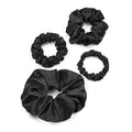 LilySilk 4Pc Silk Scrunchies Set - 100% 6A Grade Mulberry Silk Charmeuse, Large & Skinny Set, for Women's & Girls Hair, 4 Count - Black