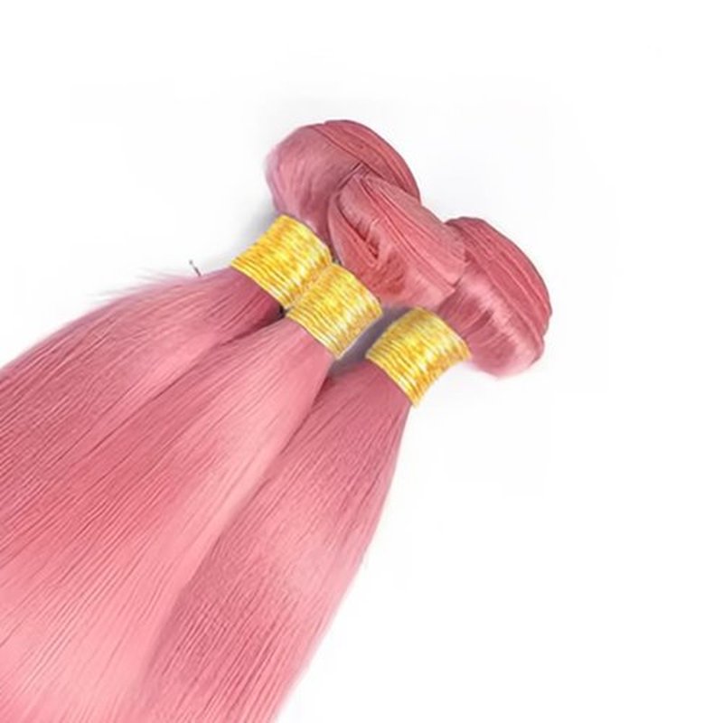 FuivJuix Pink Bundles Straight Bundles Human Hair 20 22 24 Inch Brazilian Virgin Hair 3 Bundle Pink Straight Bundles Human Hair Extensions 50 Gram Per Bundle