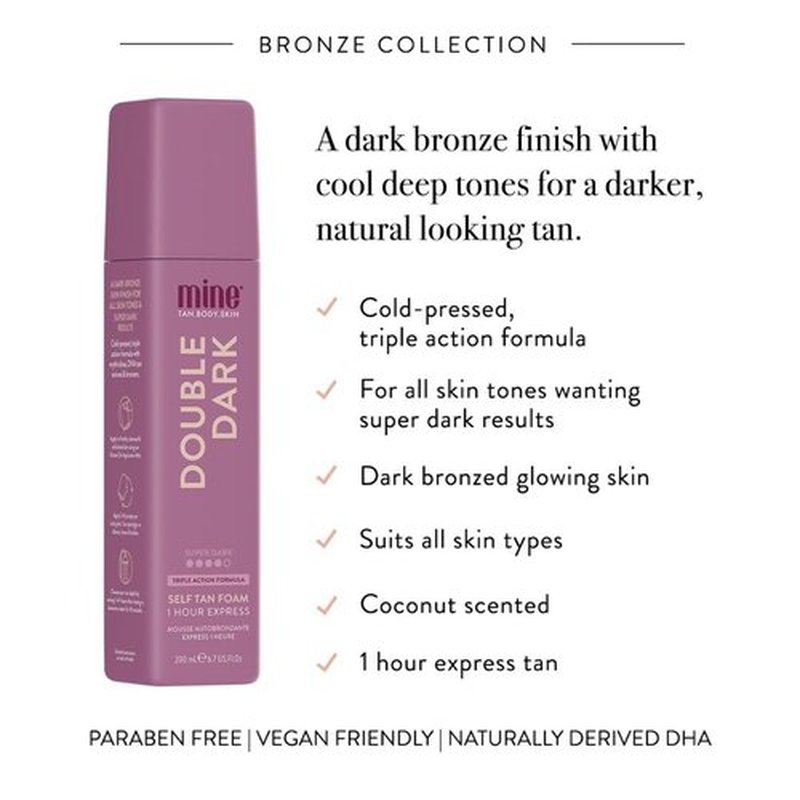 MineTan Deluxe Bronze Self Tanner Bundle - Achieve Dark, Glowing Skin | Includes Double Dark Mousse, Face Mist & Mitt