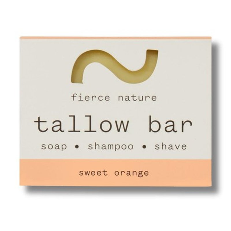 fierce nature Multi-Use Pure Tallow Bar | Organic & Natural Moisturising Bar for Face, Body, Hands & Hair | Non-Toxic Skincare Essential (Sweet Orange)
