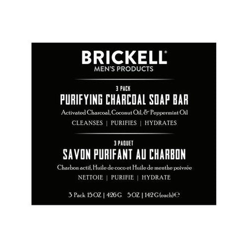 Brickell Men's Purifying Charcoal Soap Bar for Men (3 Pack), Natural and Organic, Exfoliating Bar Soap Handmade with Activated Charcoal and Peppermint Scented, 5 Ounce Bar (3 Pack)