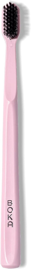 Boka Classic Manual Toothbrush - Extra Soft Activated Charcoal Bristles | Bioplastic Handle, Pink