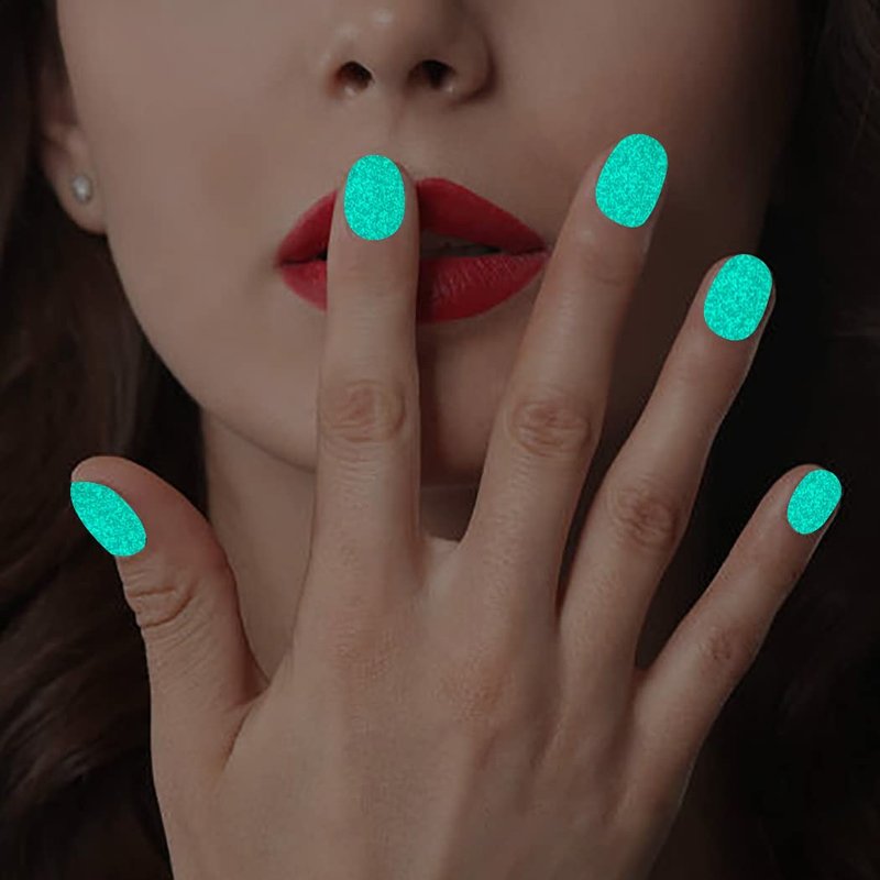 WOKOTO 12 Sheets Luminous Solid Nail Polish Strips with File - Self-Adhesive Glow in Dark Gel Nail Strips Stick On Nails Stickers Full Wraps for Women Nail Art Polish Stickers for Nails