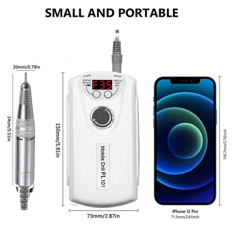 Electric Nail Drill Machine,Professional Rechargeable 35000 rpm Nail Drill, Portable Acrylic Gel Grinder Tools with 6 Bits and Sanding Bands,Manicure Pedicure Polishing Shape Tools White