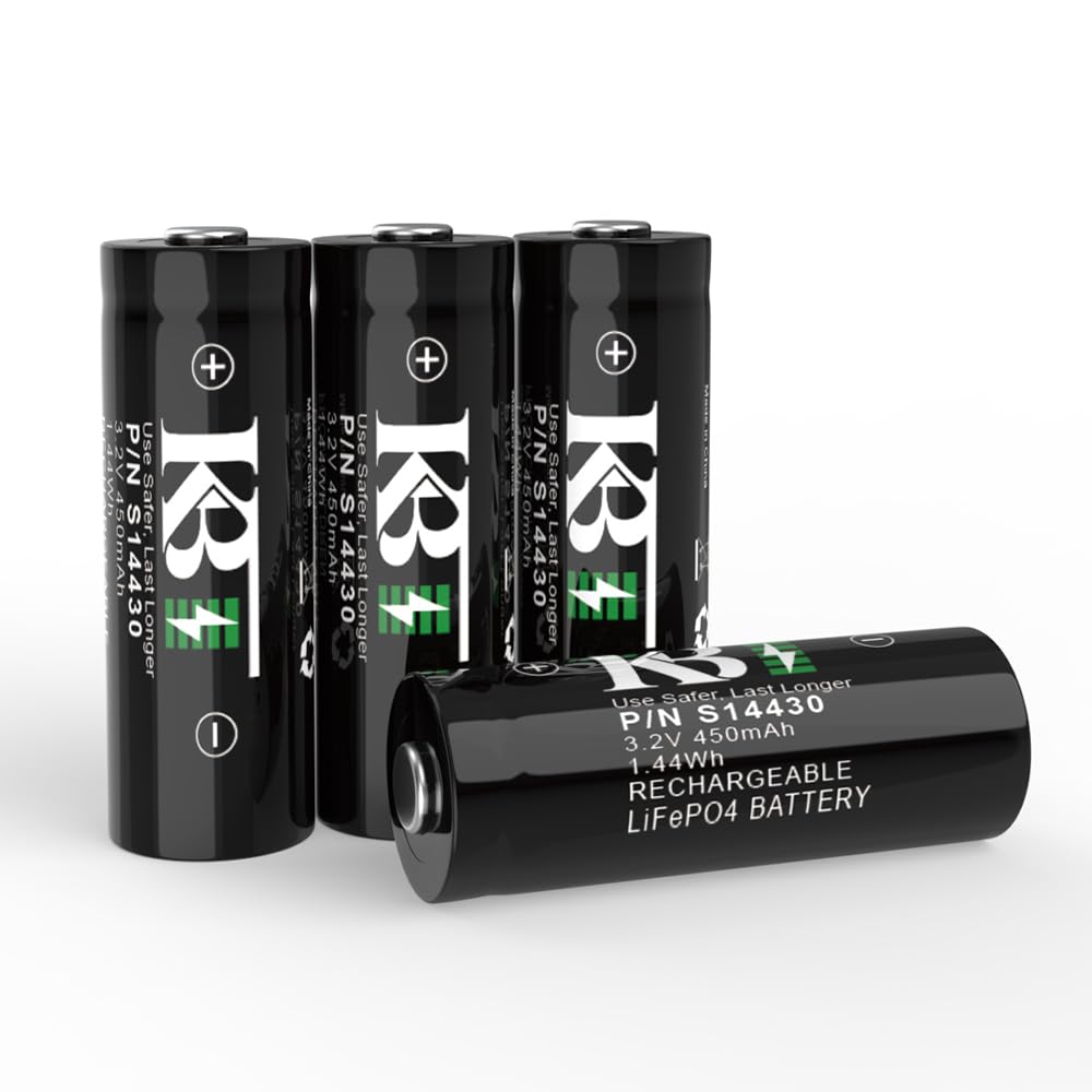 KBT 3.2 V 14430 LiFePO4 Battery, 4Pack 14430 450mAh 3.2 Volt Replacement Rechargeable Solar Batteries for Outdoor Solar Lights, Garden Landscape Lights, Solar Panel, Flashlight, Shaver