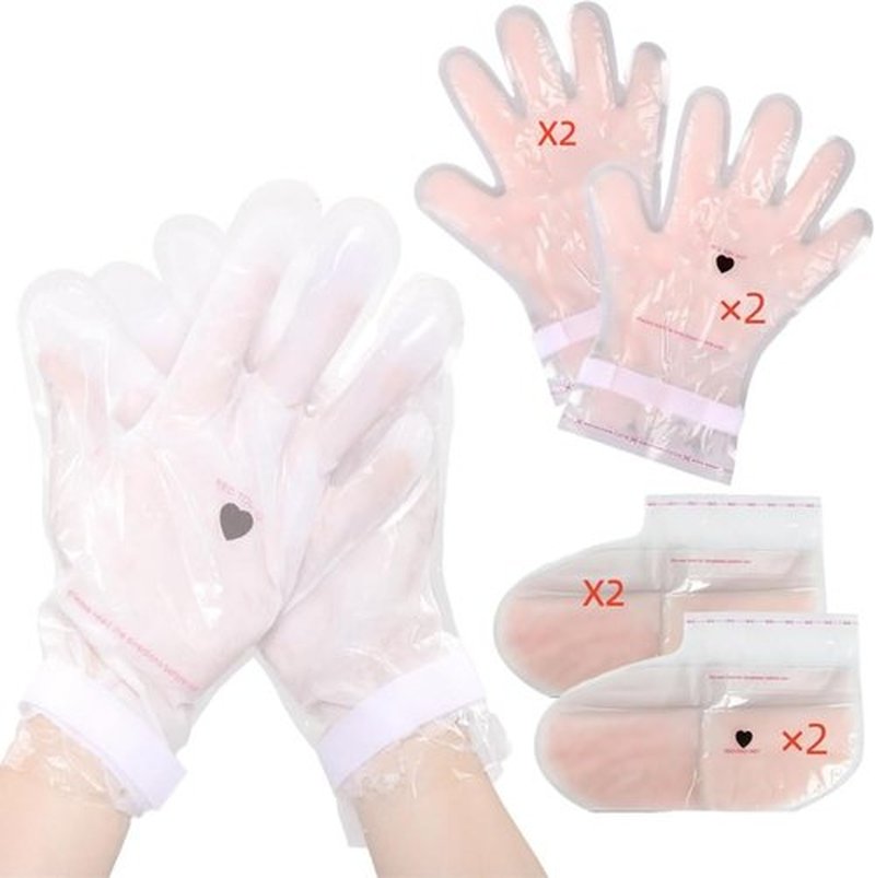 4 Pairs Paraffin Wax Gloves & Socks Set - Rose Scented at-Home Spa Intensive Moisturizing Therapy, Autumn Winter Night Care for Dry Cracked Rough Skin, Hand Foot Deep Hydration Softening Treatment