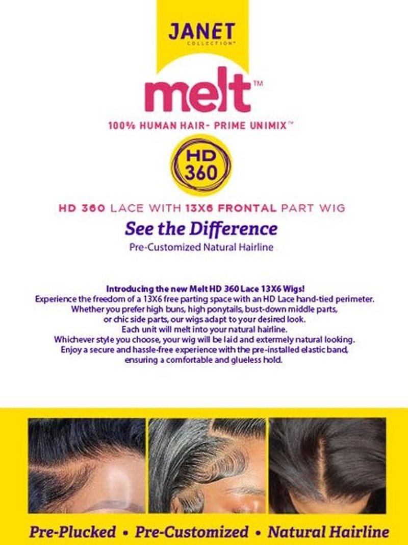 Janet Collection melt HD 360 HUMAN HAIR BLEND PRIME UNIMIX Hand-Tied 13X6 Frontal Baby Hair Transparent Lace GLUELESS TUPI WIG With SOFT YAKY TEXTURE. (COLOR #DR GINGER)
