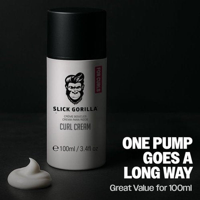 Slick Gorilla Curl Cream for Men | 3.38 Fl Oz (100 ml) | Paraben Free Moisturizing Styler | Lightweight Hold for Wavy & Curly Hair | Frizz Control | Curl Enhancer | Non-Greasy | For Daily Use