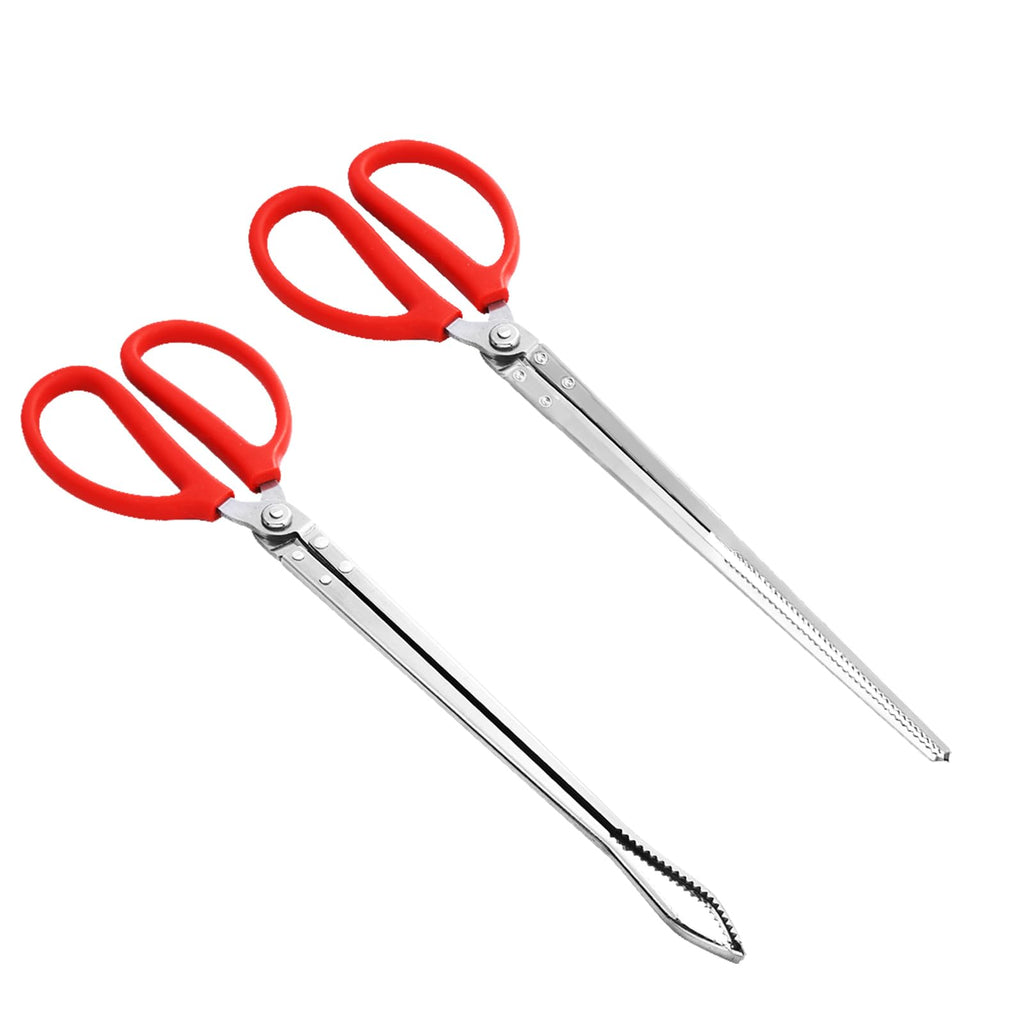 Pankousa 2PCS Reptile Feeding Tongs, Extended Stainless Steel Snake Feeding Tongs, Straight and Curved Feeding Tong, can be used for Snakes, Reptiles, Bathtubs, Aquarium Terrarium Supplies（15 "）