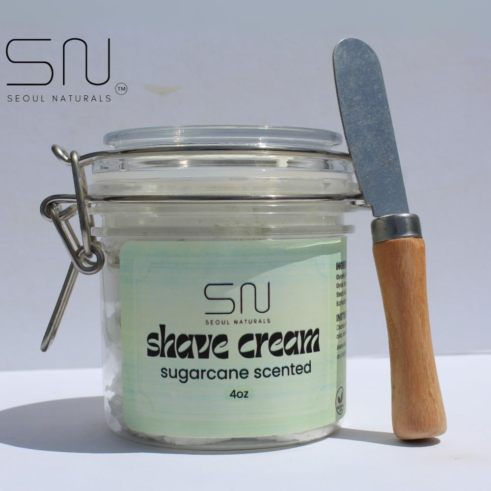 Seoul Naturals Shaving Cream Sugarcane Scented with Spatula, k beauty, 4 oz