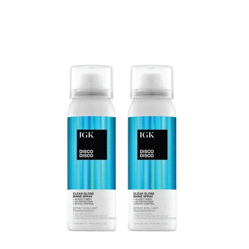 IGK Disco Disco Clear Gloss Shine Spray - Lightweight High-Shine Finishing Hair Spray | Travel Size Set of 2 (2.1 Fl Oz)