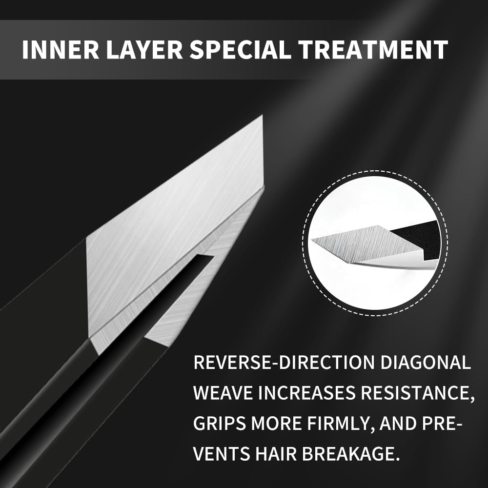 ADULAHI Professional Slant Tweezers for Eyebrows & Facial Hair - Precise Aligned Carbon Stainless Steel Remover with Storage Case(Black)