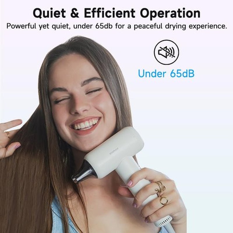 momax High-Speed Hair Dryer - Mini Blow Dryer with 110,000 RPM Brushless Motor, Negative Ionic for Fast Drying, Low Noise, Portable with Magnetic Nozzle, Lightweight Design for Home and Travel