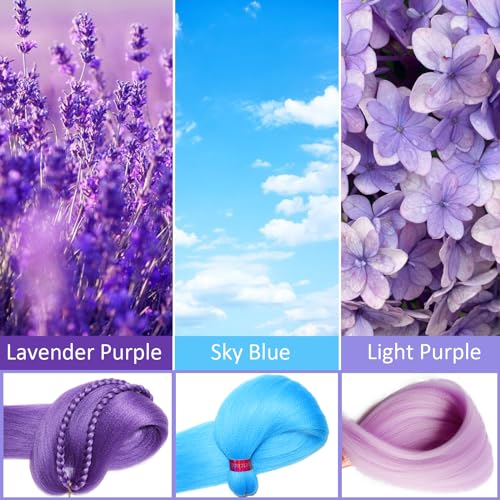 Colorful Pre Stretched Braiding Hair 30 Inch Festival Yaki Texture Braid Hair Extensions 3 Packs Braiding Hair Pre Stretched for All Occasions(purple+lavender+light blue)