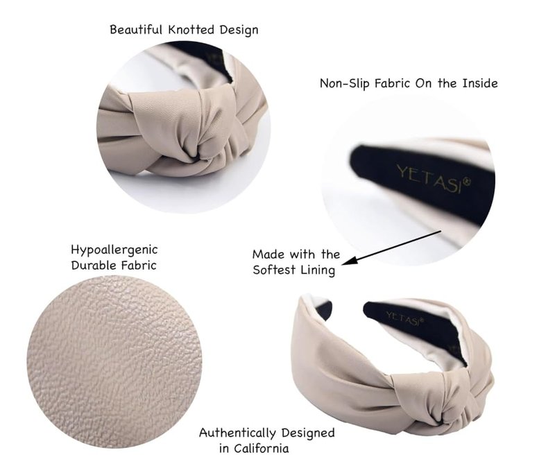 YETASI Chunky Ivory 2.5 Inches Knot Headbands for Women, Trendy Beige Head bands for Women's Hair Leather Knotted Headband for Women is a Top Knot Womens Head band Fashion Designer Girl