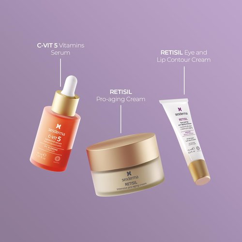 Sesderma Intense Renewal Gift Set - C-VIT 5 Vitamins Serum 1.0 fl Oz & RETISIL Pro-Aging Cream 1.7 fl Oz | Brighten & Nourish Skin for All Skin Types