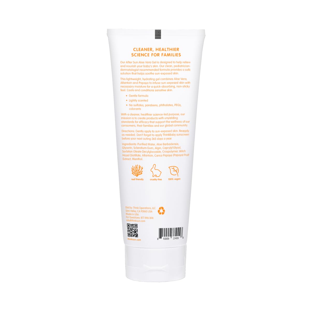 Thinkbaby Aloe Vera Gel After Sun Relief Lotion, 8 Fl Oz – EWG Verified Natural After Sun Skincare for Face & Body - Hydrating, Soothing & Moisturizing Sunburn Solution for Babies & Toddlers