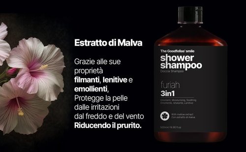 Goodfellas' Smile FURIAH 3-in-1 Shower Shampoo - Bold Leather & Wood Scent | Hydrating Body Wash & Hair Cleanser for Men | Made in Italy
