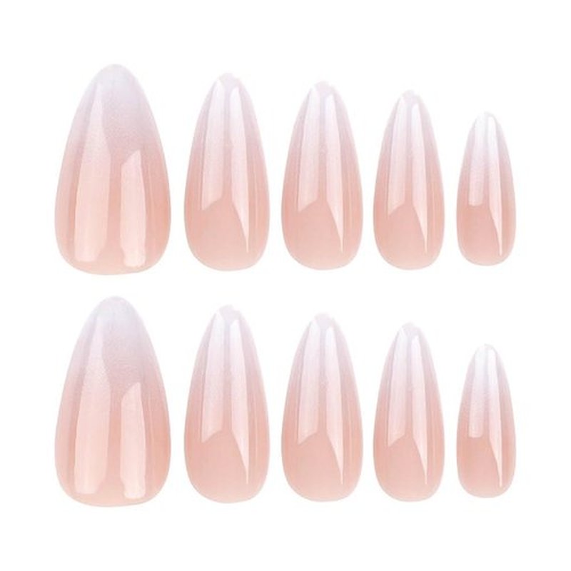 RikView Almond Press-on Nails - Medium French Tips, White Glossy Stick-on Nails, Full Coverage, 24 PCS