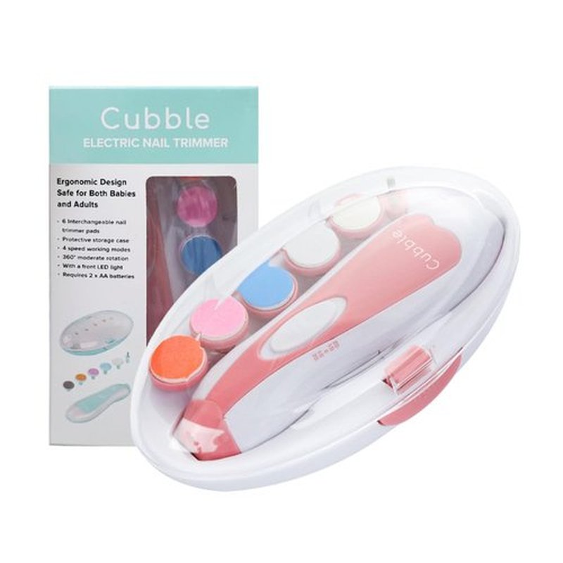 Cubble Safe and Quiet Electric Newborn and Toddler Nail Trimmer with LED Lights, 6 x Nail Trimmer Pads and 4 Speed Modes, AA Battery Operated (Pink)