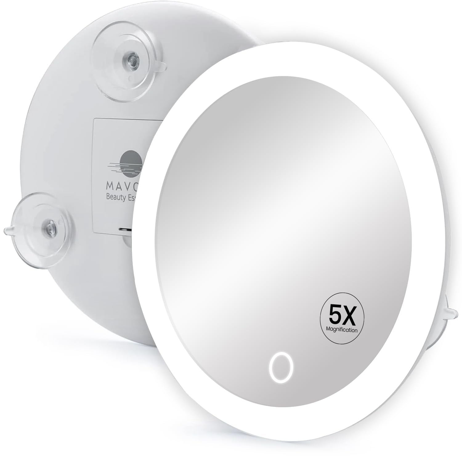 Mavoro 6.8" LED Magnifying Mirror with 3 Strong Suction Cups | 5X Magnification | Portable Lighted Travel Makeup & Cosmetic Mirror with Light (4 AAA Battery Operated | 5X)