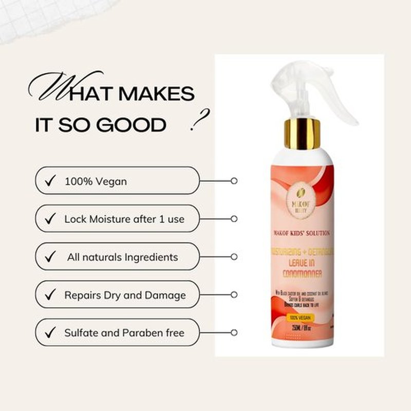 Skiennix Kids Leave-In Conditioner - Nourishing Formula with Mango Butter & Keratin | 8 Fl Oz