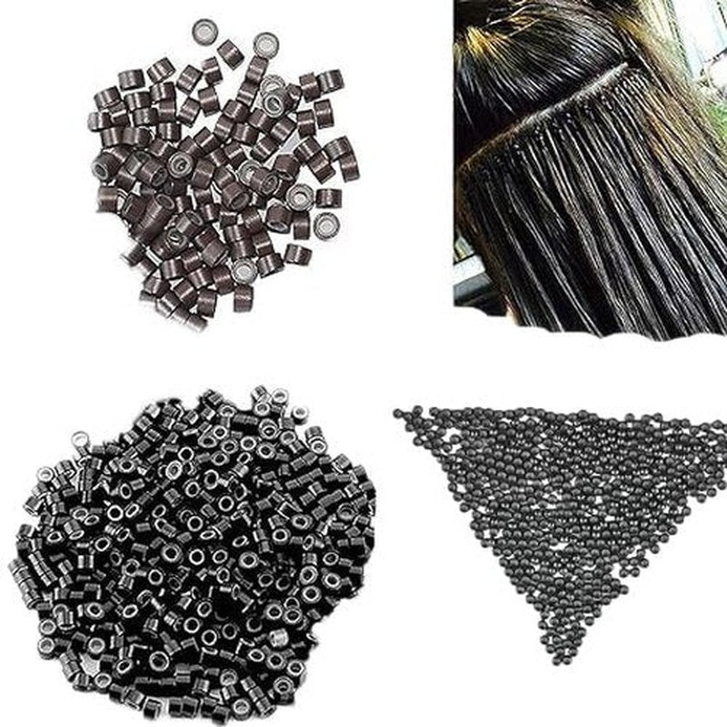 HAHIYO Black 2.5x1.5x2.0mm Micro Links Hair Extension Beads Nano Ring Hair Extensions Rings with Thin Silicone Lining for Invisible Professional Salons Extensions Tool, 500Pcs
