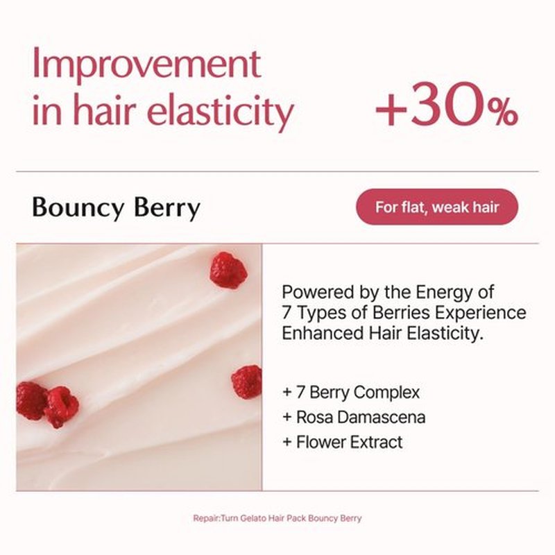 lilyeve REPAIRTURN Gelato Hair Pack, Milk, Egg & Protein for Hair Repair, Hair Mask for Split End Smoothing, Damaged Hair Treatment, Boost Hair Elasticity - Korean Hair Care, Bouncy Berry 6.76 fl.oz