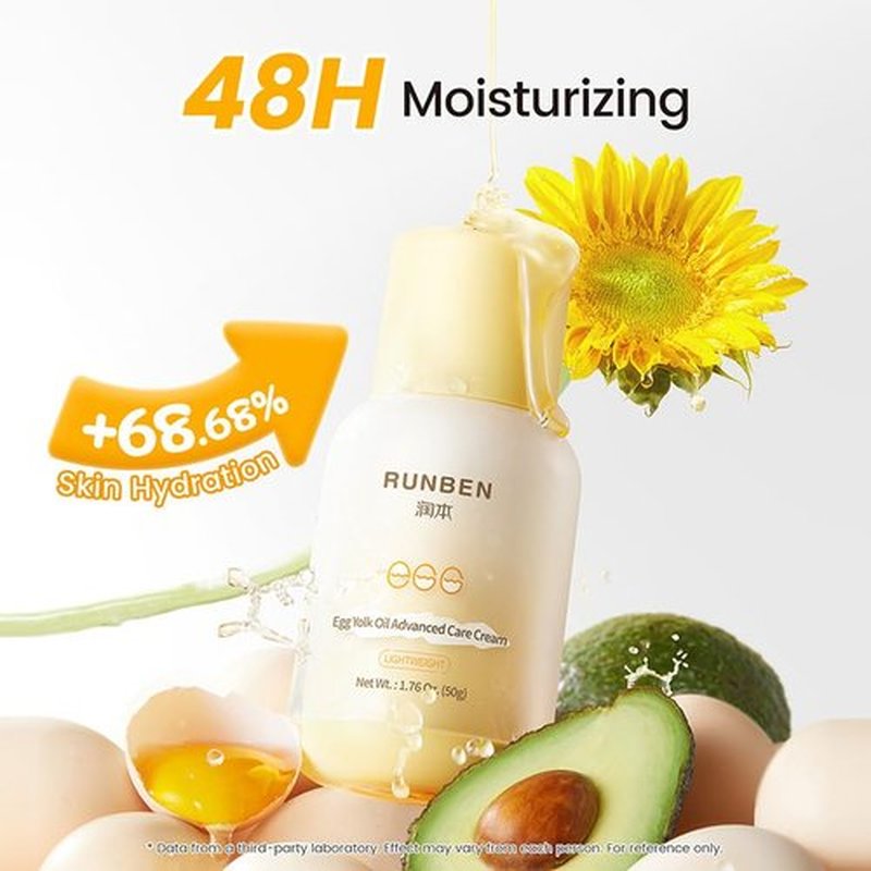 RUNBEN Baby Face Cream - 48H Deep Moisturizing with Egg Yolk Oil | Gentle, Non-Greasy Lotion for Dry & Sensitive Skin, 1.76 oz