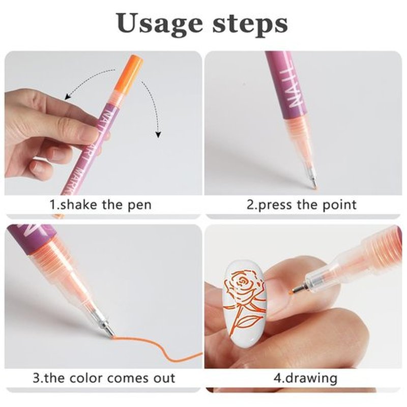 12 Colors Nail Art Pens Set, 3D Nail Art Pens Quick Dry and Waterproof for DIY Nail Design, 0.5mm Fine Tip Liner for Dotting, Drawing and Detailing, Home and Salon Manicure Tools