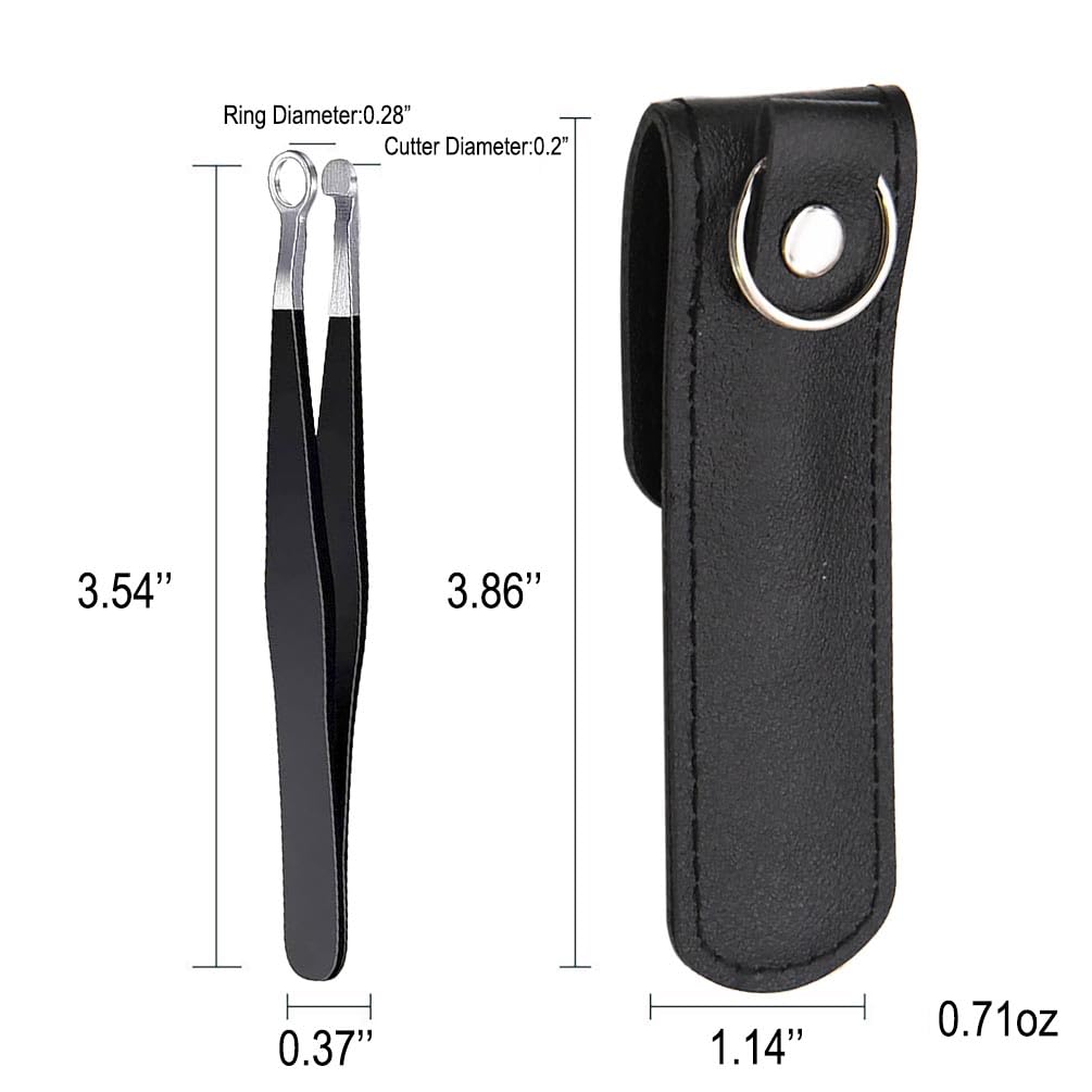 Liangery Nose Tweeezers, Manual Nose Hair Trimmer for Men- Stainless Steel Precision Blades with Leather Case, Nasal Hair Cutter Tweezers for Eyebrow, Ear & Facial Hair Grooming Tool (Black)