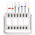 KADS 8 Pcs Ceramic Nail Drill Bits Set and 16 Holes Nail Drill Bits Holder Display Milling Cutters for Electric Manicure Drill Machine Manicure Gel Polish Remover (8 Ceramic Bits + White Holder)
