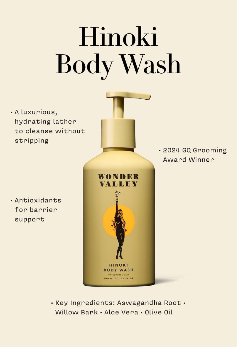 Wonder Valley Hinoki Body Wash - Vegan, Cruelty-Free Formula for All Skin Types | Hydrating & Microbiome-Friendly (10.1 fl oz | 300 ml)