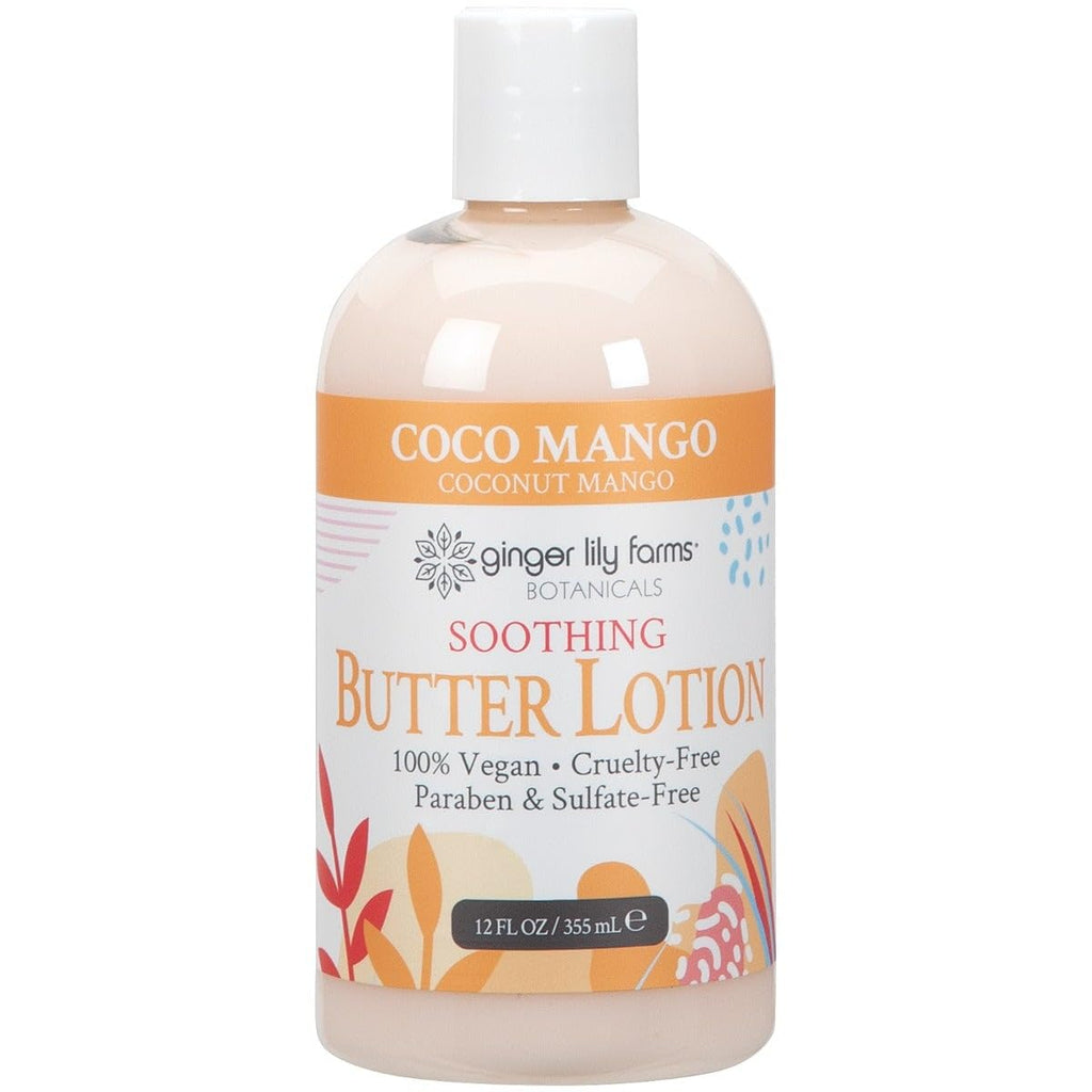 Ginger Lily Farms Botanicals Soothing Butter Lotion for Dry Skin, Coco Mango, 100% Vegan & Cruelty-Free, Coconut Mango Scent, 12 Fl Oz