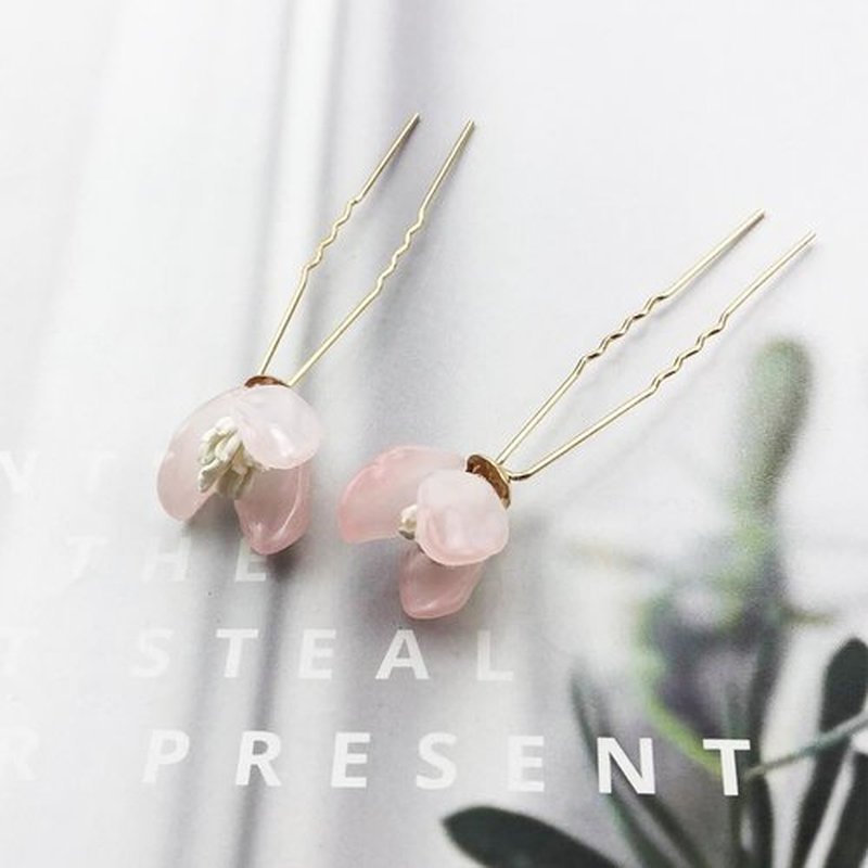 3PCS Handcrafted Cherry Blossom Hair Pins, Pink Floral Wedding Hair Accessories with Pearls, Traditional Chinese Style