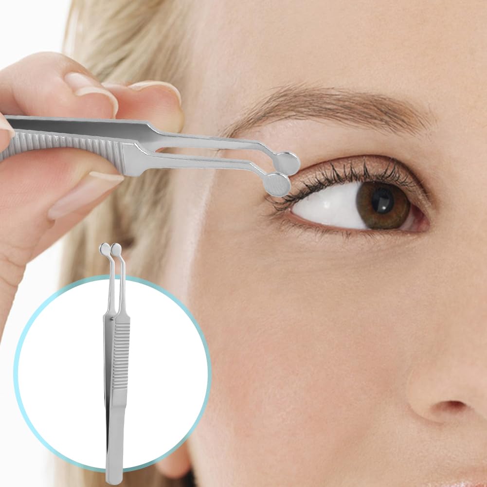 Meibomian Gland Expressor, Stainless Steel Round Tip Tweezers, Professional Non Slip Forceps Eyelid Massage Tweezers Eyelid Gland Care for MG Issue Dry Eyes - Easy to Use
