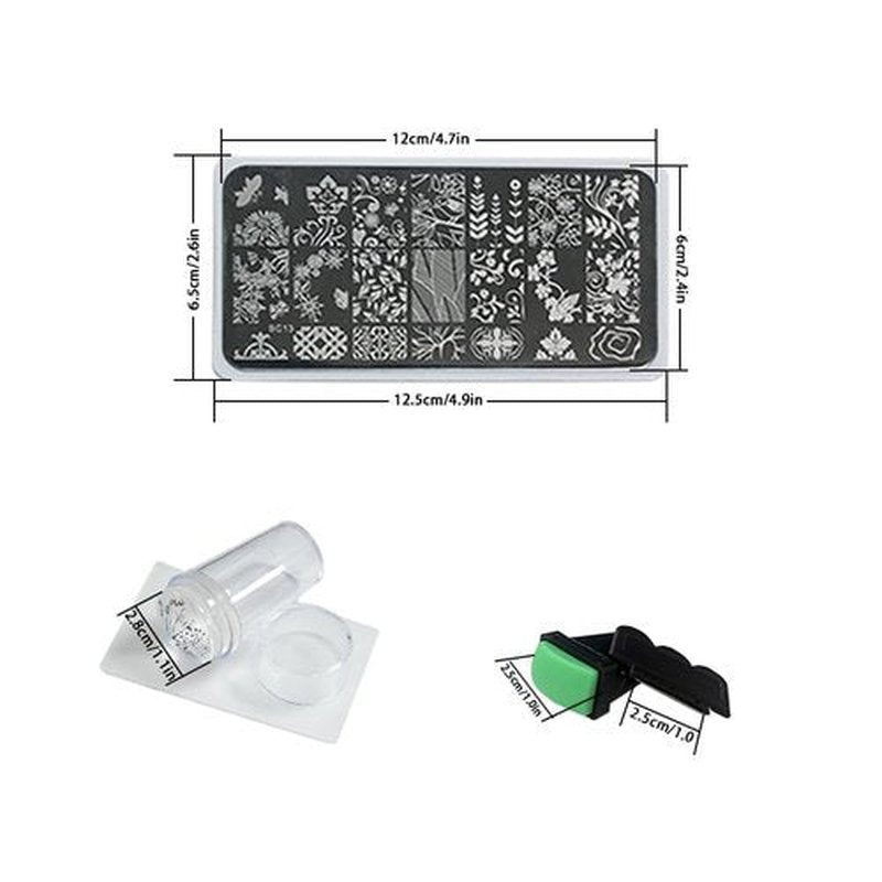 Beauty Leader 10PCS Nail Art Stamping Template Mix Design Image Plates With White Plastic Plate Holder+1 Pcs Square Rubber Stamper DIY Nail Art Image Stamp Plate