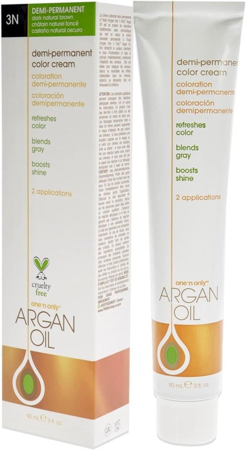One N' Only Permanent Hair Color - Argan Oil Infused Hair Dye for Rich Gray Coverage - 3N Dark Natural Brown (3 oz)