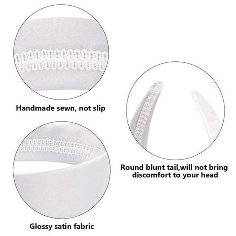 AHONEY White Headband for Women Girls Satin Silk Headband Non Slip 1.57" Wide Plain Head Band Solid Hair Band DIY Halloween Holiday Fasion Hair Accessories Gifts