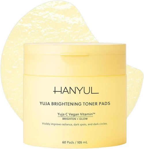 HANYUL Yuja Toner Pads - Brightening Korean Yuzu & Vitamin C with 5% Niacinamide | 60 Sheets for Even Skin Tone