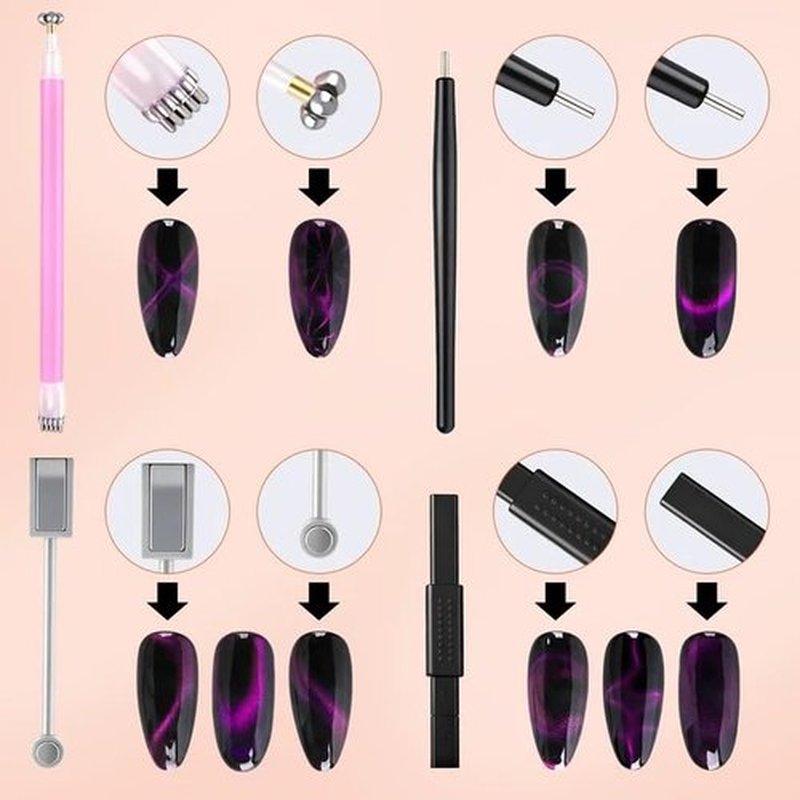 heemeei Cat Eye Magnet Set, 38Pcs Cat Eye Magnets for Nails, Cat Eye Gel Nail Polish Magnet for Nail Art, Strong Nail Magnets Tools for Cat Eye Gel Polish, Magnetic Sticks for Home Salon DIY
