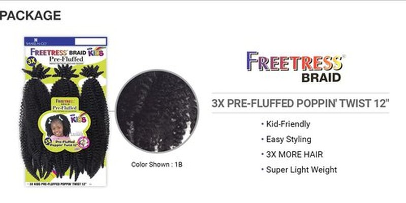 FreeTress Crochet Braids 3X Kids Pre-Fluffed Poppin' Twist 12" (pack of 1, 1)