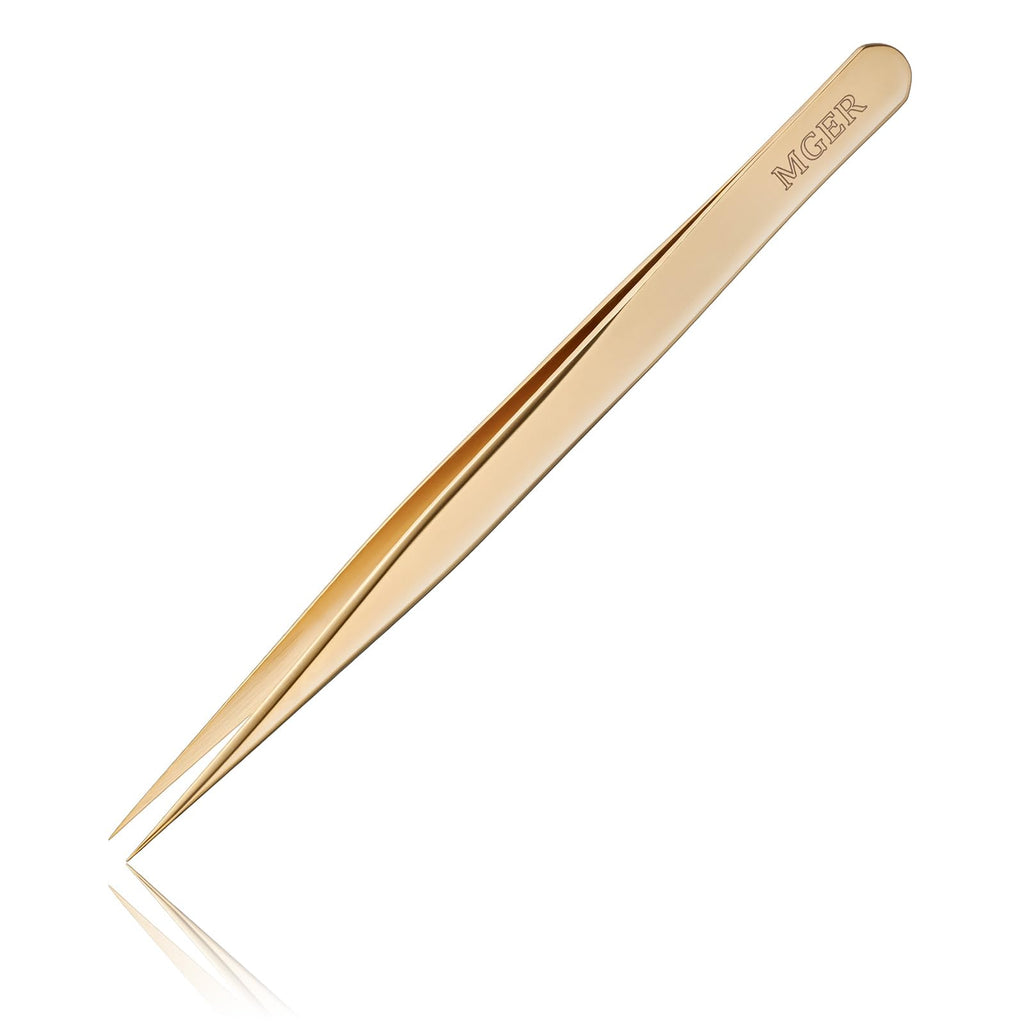 MGER Isolation Tweezers for Eyelash Extensions - Straight & Pointed Isolation Tweezers for Individual Lashes, Effortless Application with Precision Tweezers, Gold