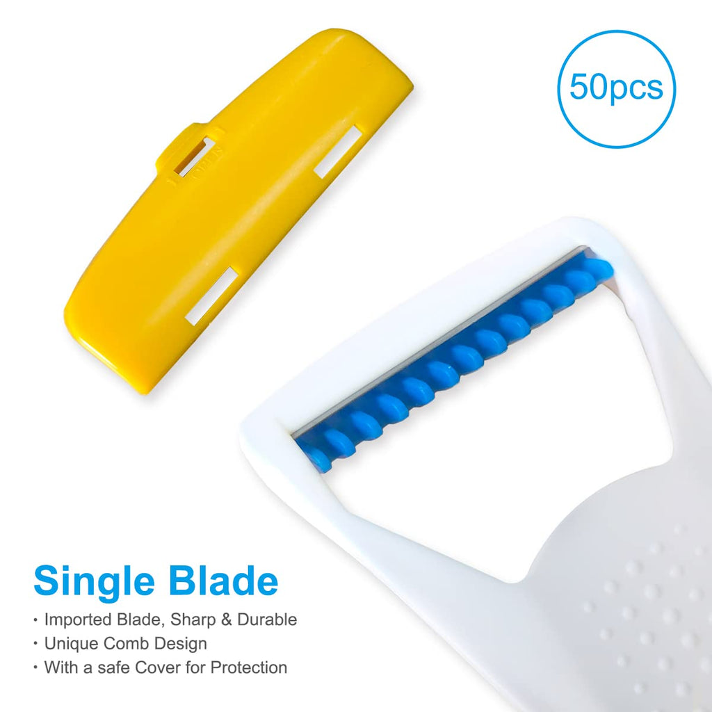 50Pcs Portable Disposable Razors, Skin Blade Razors, Individually Packaged Dry/Wet with Protection Cap, Stainless Steel Single Blade Hair Removal Prep Blade Razors for Women Men for Home&Summer Travel