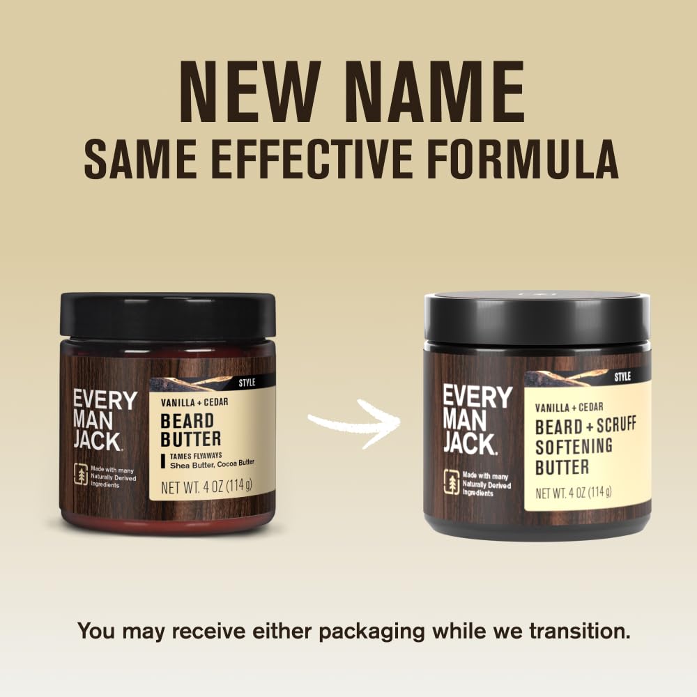 Every Man Jack Beard & Scruff Softening Butter- Vanilla & Cedar Fragrance - Hydrates & Styles Dry, Unruly Beards While Relieving Itch - Made with Shea Butter & Coconut Oil - 4 oz (2 Pack)