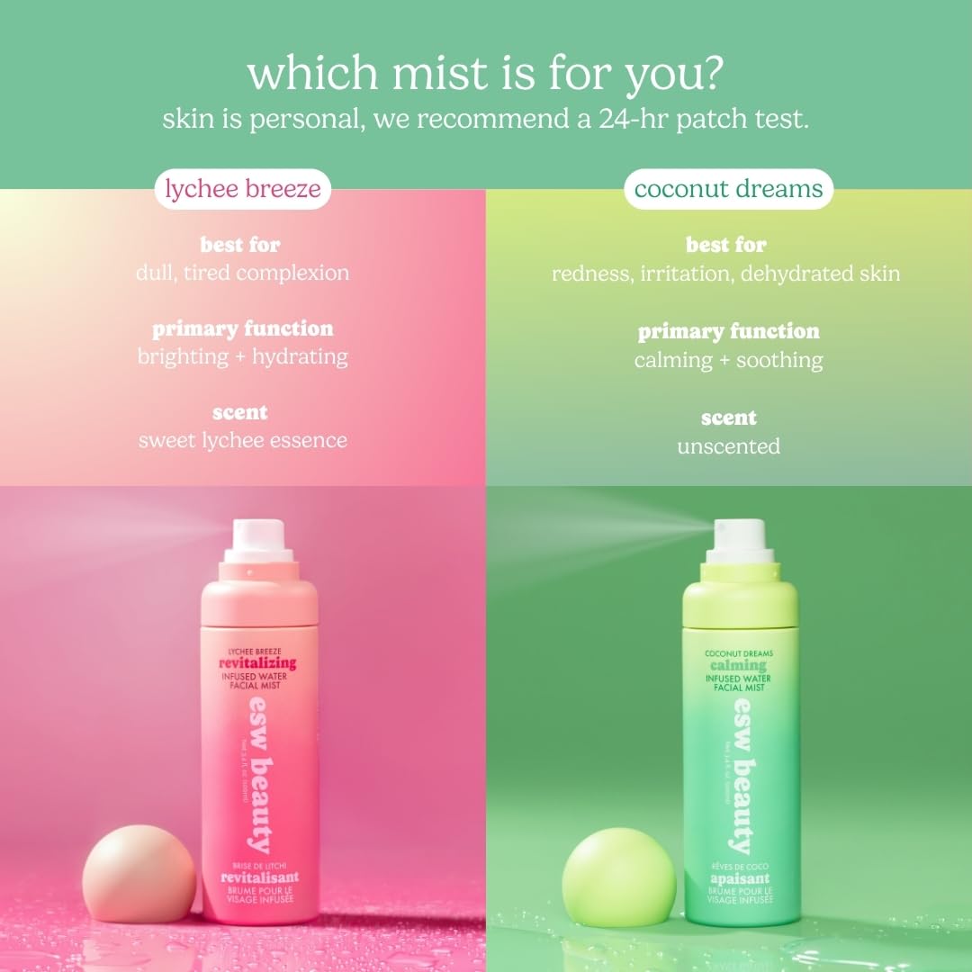 ESW Beauty Coconut Dreams Facial Mist - Hydrating Centella Face Mist - Makeup Primer & Setting Spray - Unscented Face Toner for Sensitive Skin with Coconut Water, Cucumber & Aloe 3.4oz