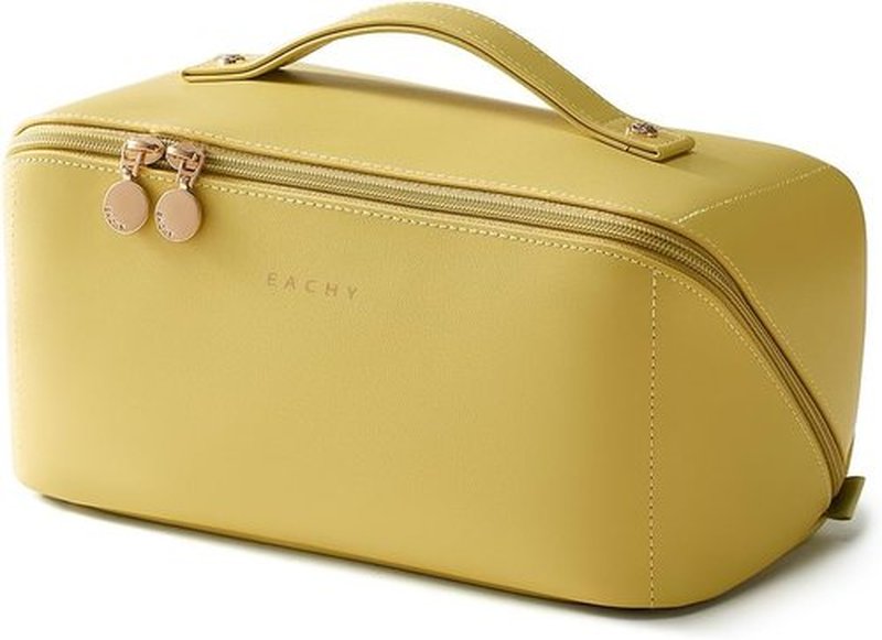 EACHY Travel Makeup Bag - Large Capacity Waterproof PU Leather Cosmetic Organizer for Skincare & Essentials