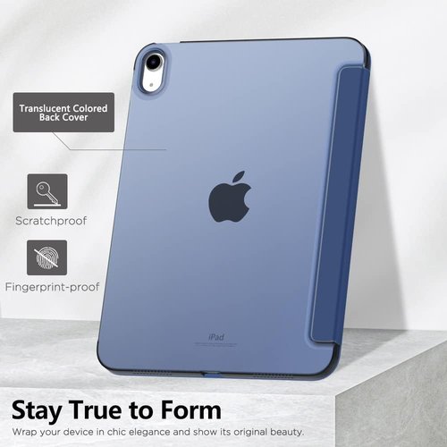 MoKo iPad Case - Slim Translucent Hard Shell for 11" (A16) & 10.9" (2022) - Navy Blue, Touch ID Support
